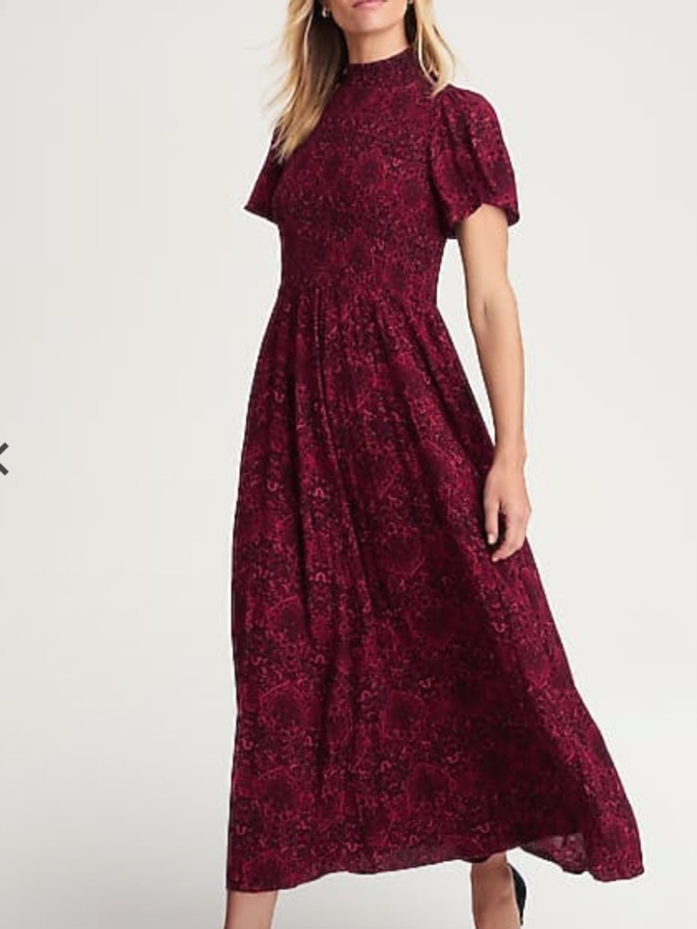 NWT. J.Jill Tapestry-Printed Smocked-Bodice Dress